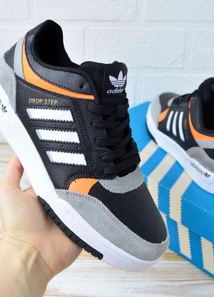 Adidas drop step чорні з сірим, шкіра кроссовки адидас дроп степ кросівки адідас