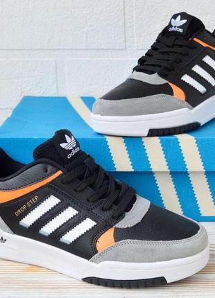 Adidas drop step чорні з сірим, шкіра кроссовки адидас дроп степ кросівки адідас4 фото