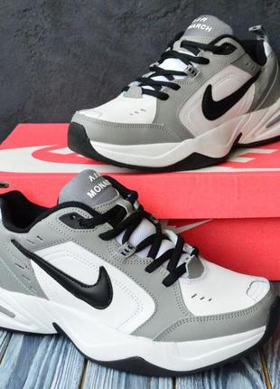 Nike air monarch білі з сірим,  шкіра найк аир монарх кроссовки кросівки5 фото