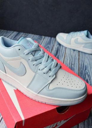 Nike air jordan 1, низькі світло-блакитні, шкіра кроссовки найк аир джордан кросовки