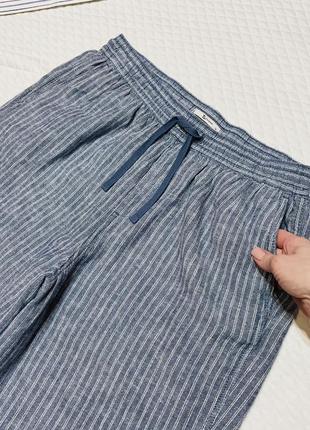 Широкі та прямі укорочені штани / капрі з повітряного льону + віскози з гумкою та куліскою на талії4 фото