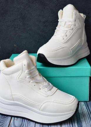 Fashion shoes черевички білі, хутро-гревірітки зимові жиночі кросівки9 фото