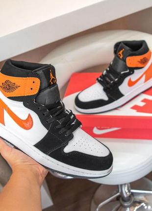 Nike air jordan белые с оранжевым кросівки найк аір джордан аир
