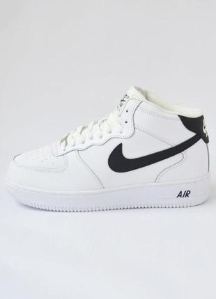 Nike air force 1 білі з чорним шкіра хутро найк аір форс кроссовки форси форсы1 фото