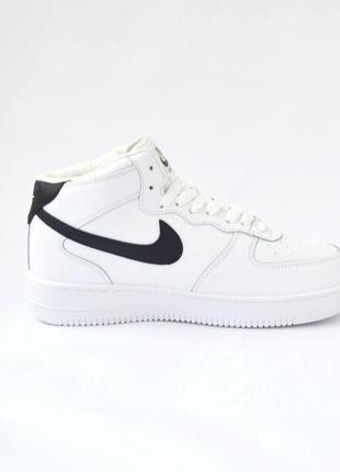 Nike air force 1 білі з чорним шкіра хутро найк аір форс кроссовки форси форсы2 фото