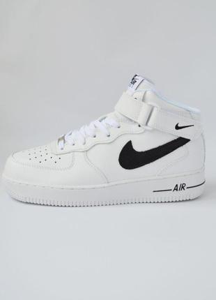 Nike air force білі з чорним, шкіра, хутро топ  найк аир форс кроссовки кросовки