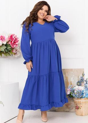 Красива сукня з софту з розрізом 3514 яскрво синій