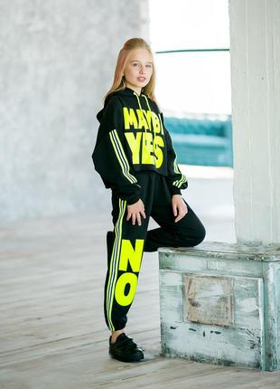 Повседневный спортивный костюм с лампасами черный на девочку рост 140-176