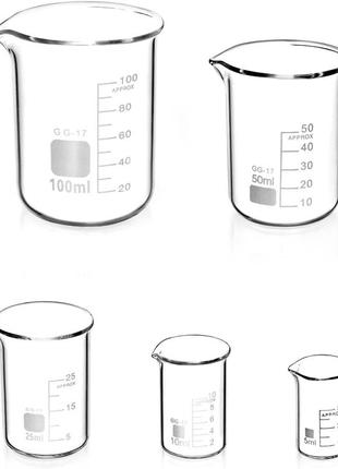 5 мерных стаканов из боросиликатного стекла