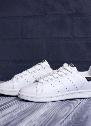 Adidas stan smith білі з чорним, шкіра адідас стан сміт кроссовки адидас стан смит5 фото