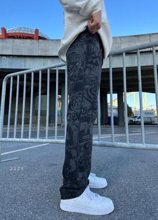 Сірі джинси чоловічі оверсайз з принтами