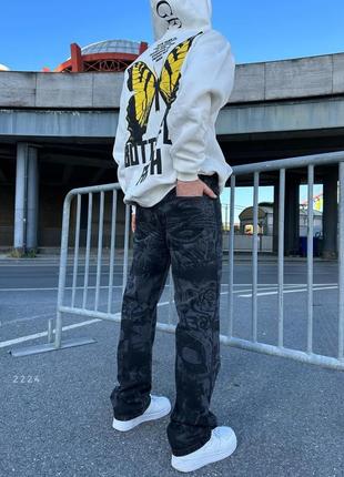 Сірі джинси чоловічі оверсайз з принтами