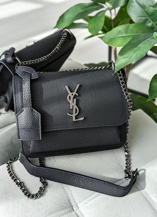 Жіноча сумка клатч yves saint laurent ysl ів сен лоран чорний срібло