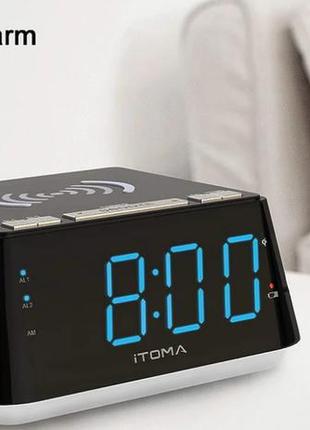 Цифровой будильник с беспроводным зарядным устройством, дисплей 1,2 дюйма, двойной будильник4 фото