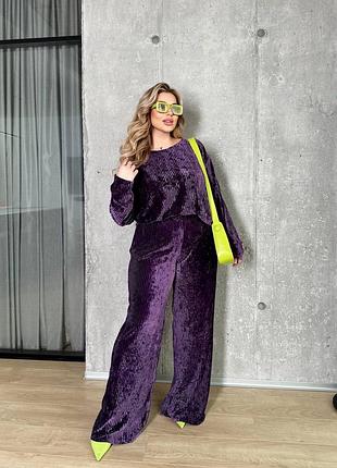 Костюм брючный женский велюровый с широкими штанами разм.42-48