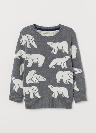 Теплый свитер h&m 86-92 см и 110-116 см 1-6 лет белые медведи джемпер2 фото