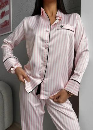 Стильна жіноча піжама рожева сорочка та штани прямого крою туреччина6 фото