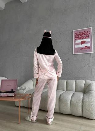 Стильна жіноча піжама рожева сорочка та штани прямого крою туреччина3 фото