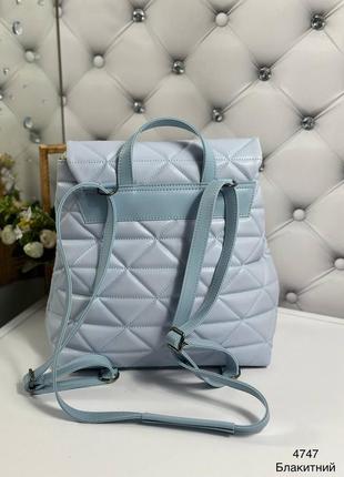 Женский шикарный и качественный рюкзак сумка для девушек из эко кожи голубой8 фото