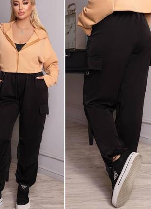 Женские весенние коттоновые штаны-джогеры с кулисами размеры 48-58