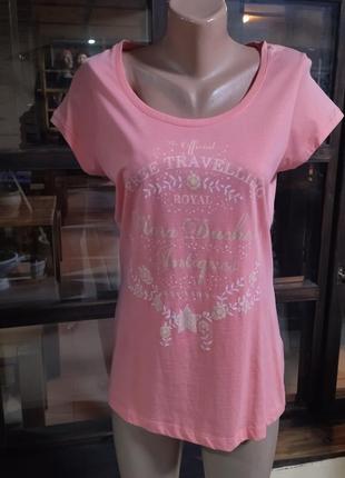 Розпродаж! чудова якісна футболочка broadway рожево персикова з надписом5 фото
