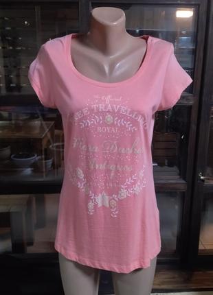 Распродажа! великолепная качественная футболочка broadway розово персиковая с надписью