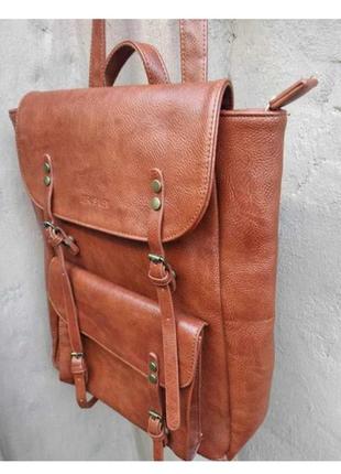 Рюкзак из натуральной кожи коньячного цвета однотонный темно-бежевый рыжий коричневый повседневный3 фото
