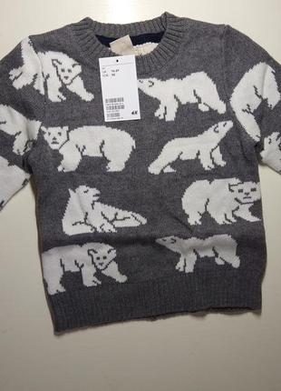 Теплый свитер h&m 86-92 см и 110-116 см 1-6 лет белые медведи джемпер4 фото