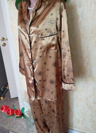 Атласная пижама/домашняя одежда/костюм золотой3 фото