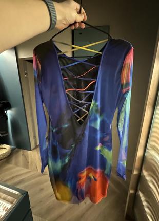 Разноцветное короткое платье zara сетка с открытой спиной3 фото