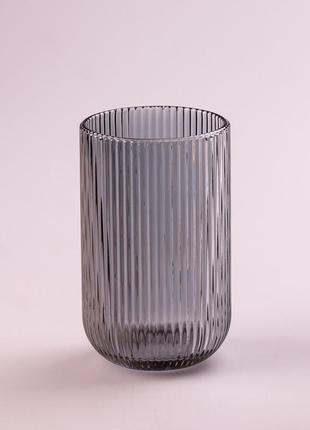 Стакан для напитков высокий фигурный прозрачный ребристый из толстого стекла набор 6 шт серый