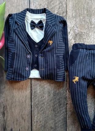 Костюм трійка джентльмен,нарядний костюм для хлопчика,костюм на водохреща,6 міс.1 фото