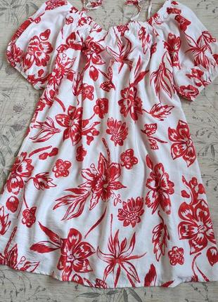 Сукня  вільного крою в квіти , плаття з відкритими плечима5 фото