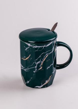 Чашка керамическая 420 мл мрамор зеленый