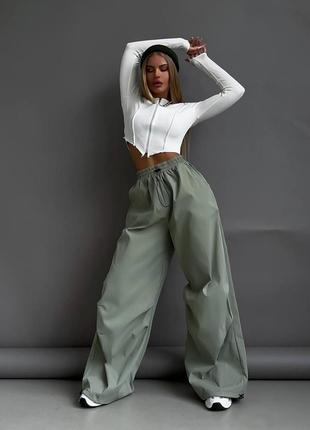 Штани карго вільного крою на резинках джогери на високій посадці стильні трендові брюки з...
