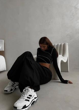 Штани карго вільного крою на резинках джогери на високій посадці стильні трендові брюки з...