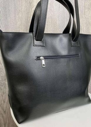 Велика жіноча модна сумка з двома ручками плетена чорна м'яка7 фото