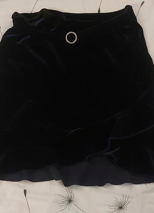 Комплект костюм спідниця жилетка темно-синій велюровий бархатний з візерунком3 фото
