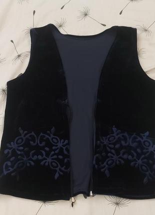 Комплект костюм спідниця жилетка темно-синій велюровий бархатний з візерунком2 фото