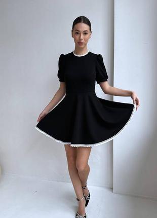 Чорна жіноча класична сукня міні базова жіноча коротка сукня універсальна сукня з мереживом