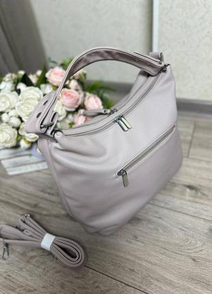 Женская стильная и качественная сумка мешок из эко кожи пудра3 фото