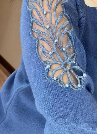Теплий светр, р.уні 42-46, трикотаж, синій4 фото