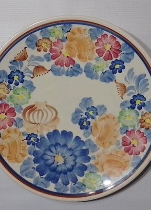 Винтажная большая фаянсовая настенная расписная тарелка, 50-е гг. польша.