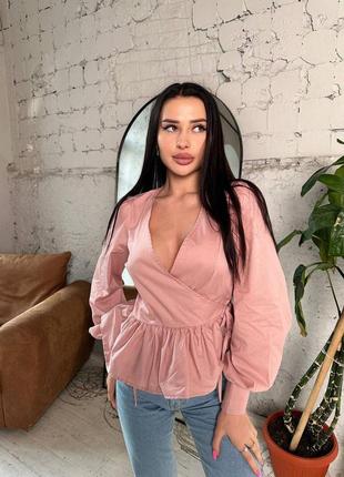 Блуза котон баска на запах беж біла пудра оливка