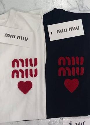 Футболки miu miu футболка міу молочна біла чорна с м л5 фото