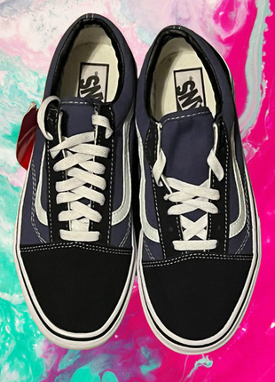 Кеды vans венс old skool navy dark blue white синие белые унисекс2 фото