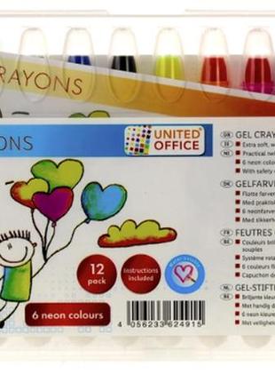 Карандаши восковые гелевые (12 цветов) united office разноцветный1 фото