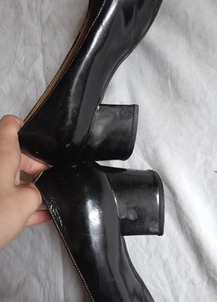 Туфли чорные кожа туфлі чорні жіночі лакові шкіряні кожаные вінтаж винтажные лофферы лофери на каблуку3 фото