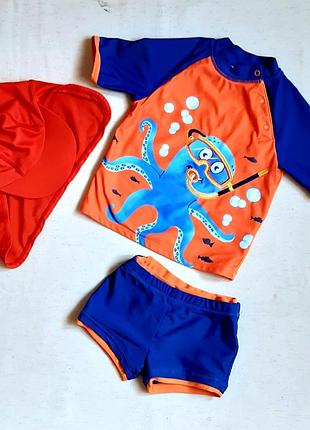 Пляжный костюм f&f с кепкой принт веселый осьминог на 1-1,5 года