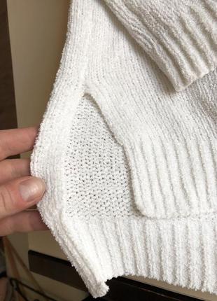 Светр мʼякий білий світер велюровий кофта джемпер плюшевий вільний светр з плетінням на плечах3 фото